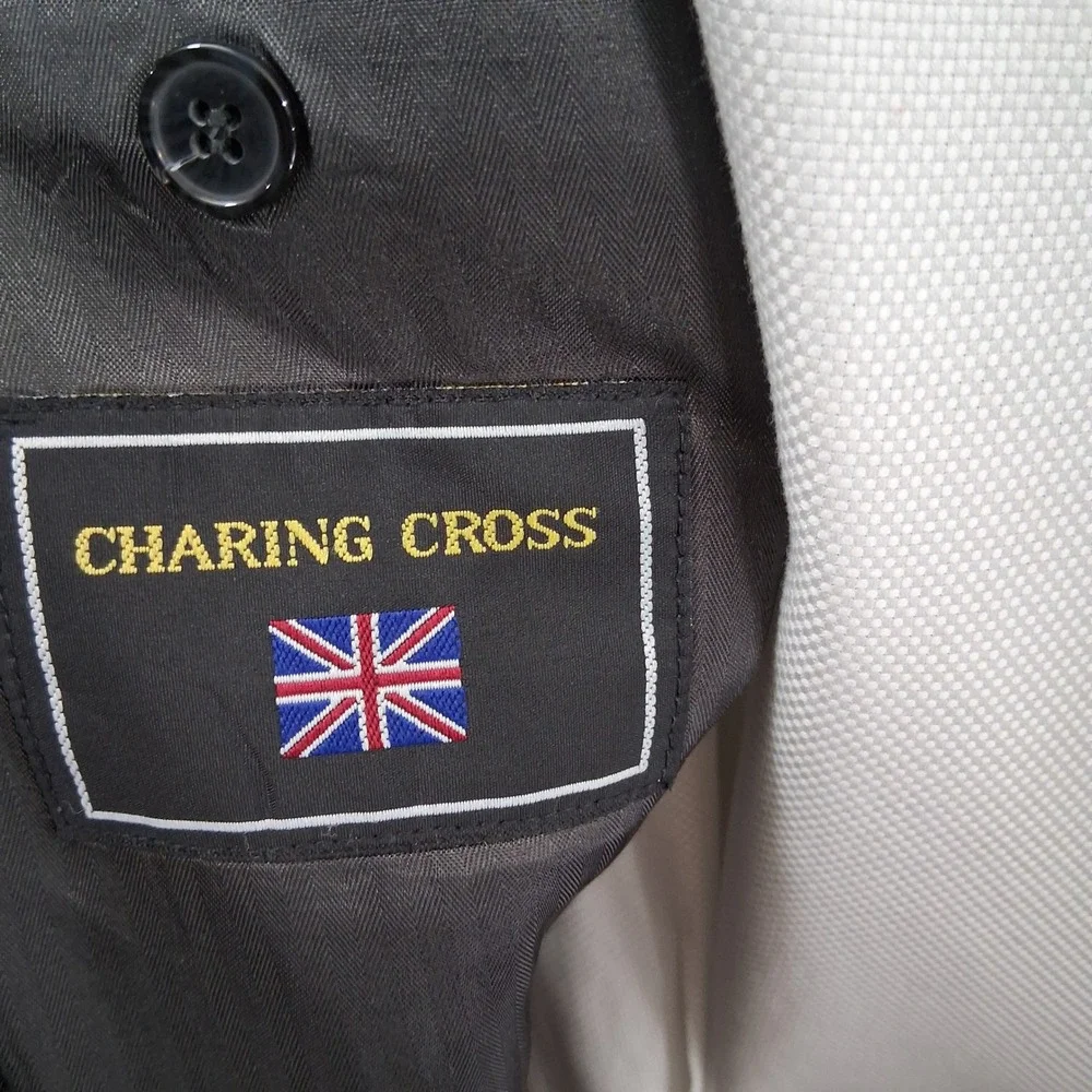 Charing Cross Blue Blazer Mens 44L Navy Pure Wool Gold Crest Buttons Single Vent